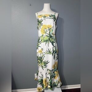 NWT Fehaute Floral Fit And Flare Dress Gown Sz XXL Green/Yellow Wedding Formal.